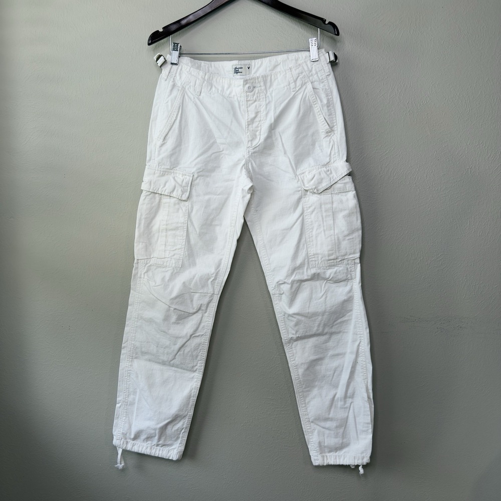 Y2K American Eagle Women 2 Ex-Boyfriend White Cargo Pants Preppy Grunge Gorpcore